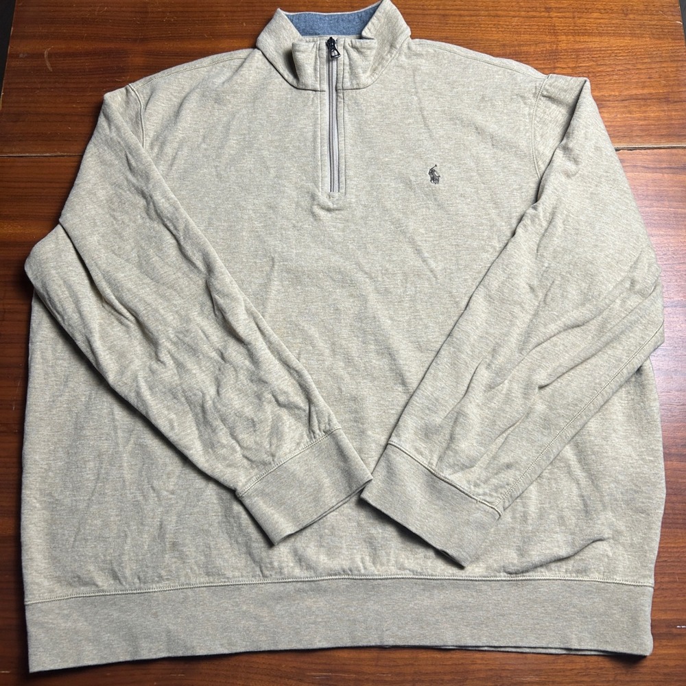 Polo Ralph Lauren Mens XXL Tan Heather Quarter Zip Pullover Sweater Cotton Blend